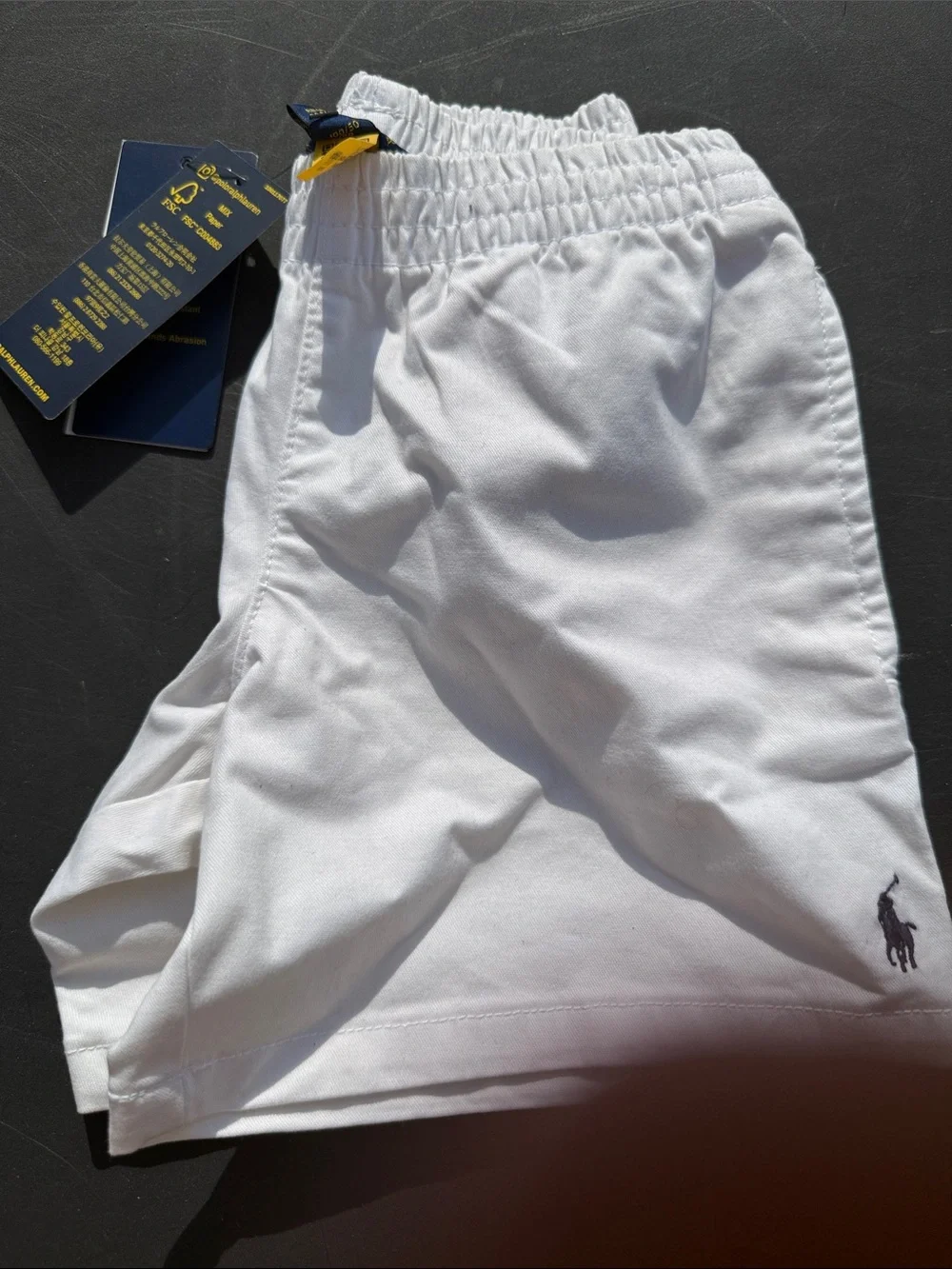 Ralph Lauren White Shorts with Navy Pony Embroidery
